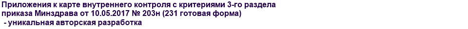 Приложения к карте внутреннего контроля с критериями 3-го раздела приказа Минздрава от 10.05.2017 № 203н (231 готовая форма) - уникальная авторская разработка