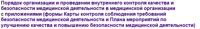 Порядок организации и проведении внутреннего контроля качества и безопасности медицинской деятельности в медицинской организации (формы Карты контроля соблюдения требований безопасности медицинской деятельности и Плана мероприятий по улучшению качества и повышению безопасности медицинской деятельности)